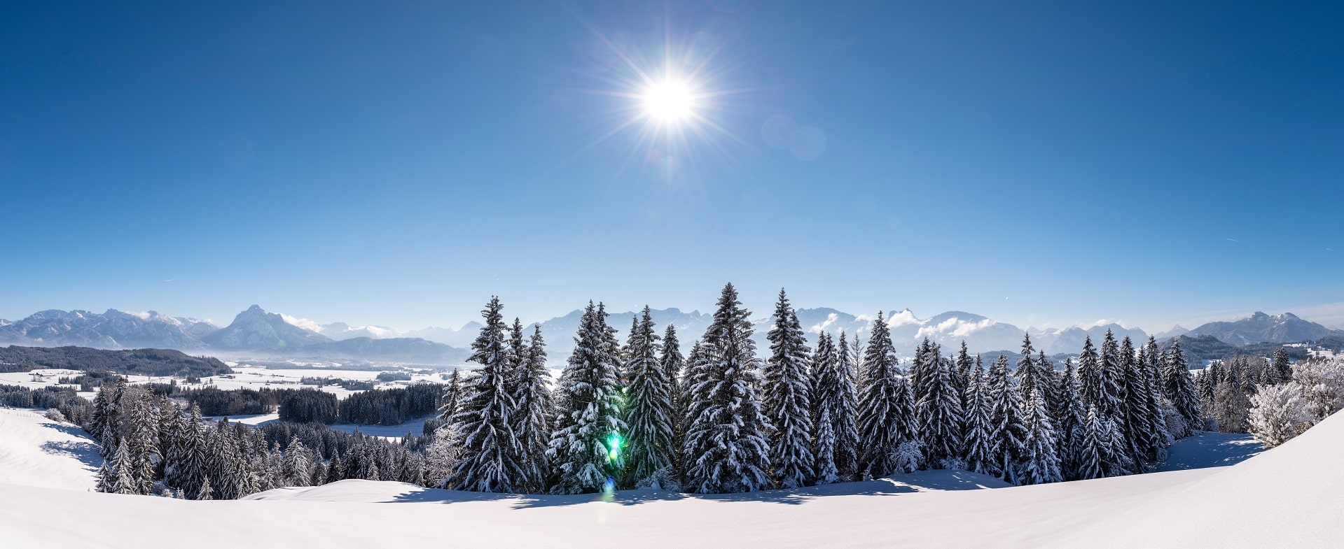 Paysage de montagnes enneigées au soleil